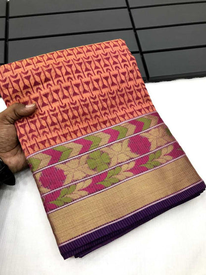 Cotton Kesh167 Vaari Sarees  Printed Cotton Linen Ladies Sarees