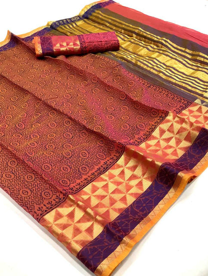 Cotton Kesh167 Vaari Sarees  Printed Cotton Linen Ladies Sarees