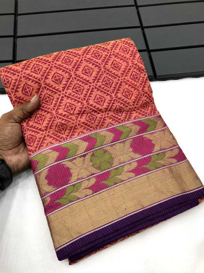 Cotton Kesh167 Vaari Sarees  Printed Cotton Linen Ladies Sarees