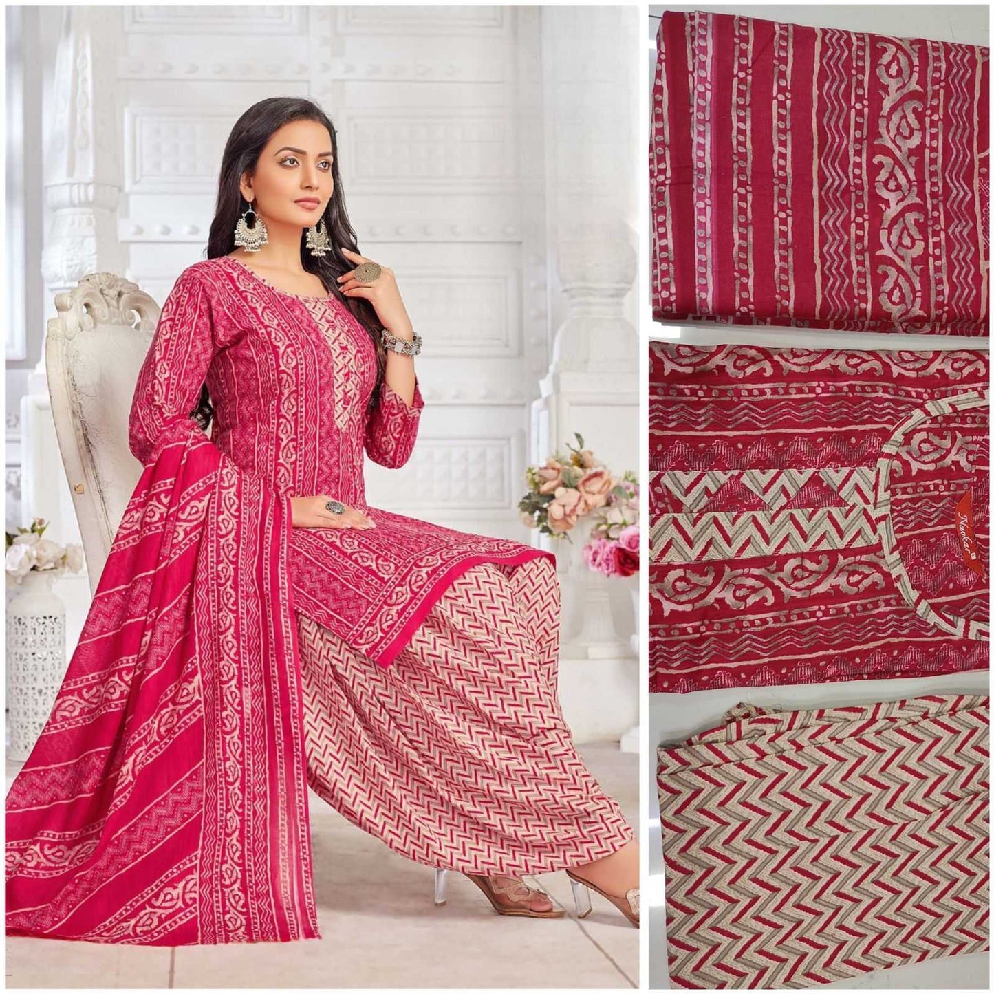 Cotton Kesh175 Sindoor Suits & Dresses   Printed Cotton Punjabi Ladies Salwar Patiala Ladies Suits