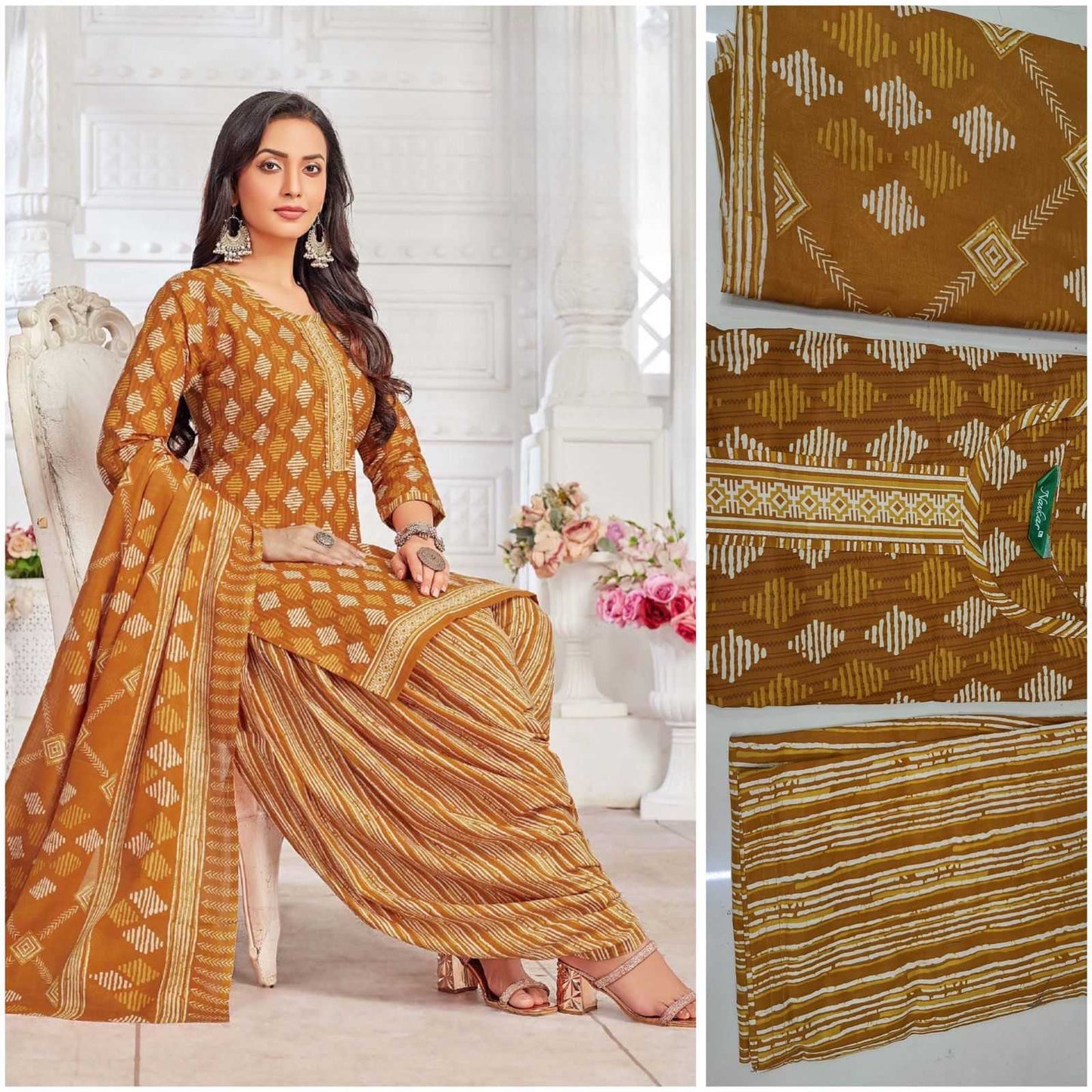 Cotton Kesh175 Sindoor Suits & Dresses   Printed Cotton Punjabi Ladies Salwar Patiala Ladies Suits