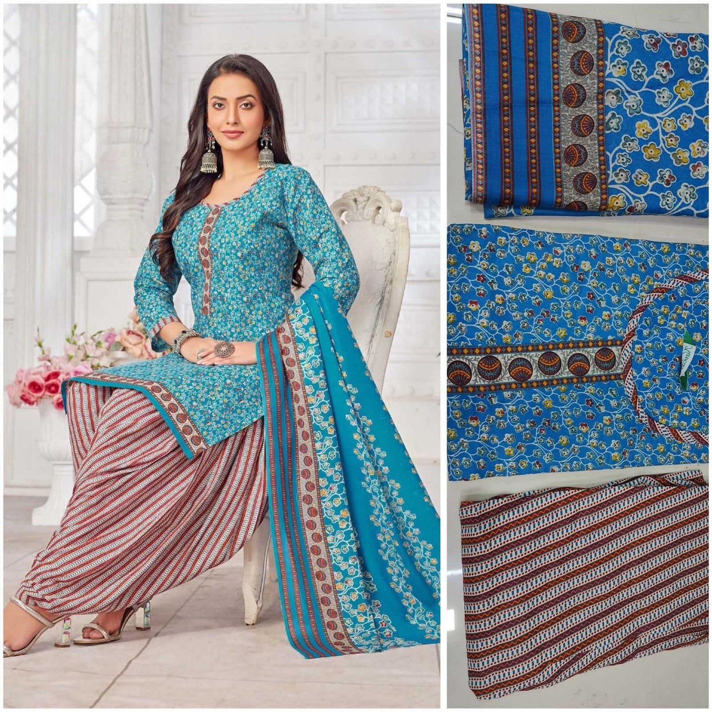 Cotton Kesh175 Sindoor Suits & Dresses   Printed Cotton Punjabi Ladies Salwar Patiala Ladies Suits