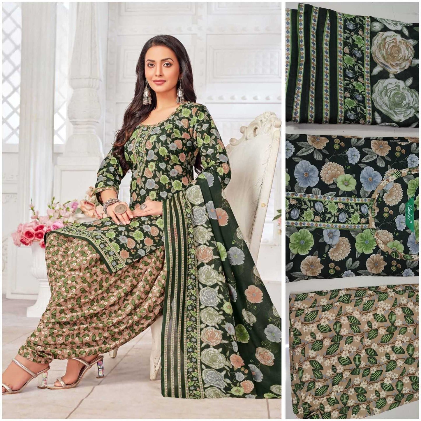 Cotton Kesh175 Sindoor Suits & Dresses   Printed Cotton Punjabi Ladies Salwar Patiala Ladies Suits