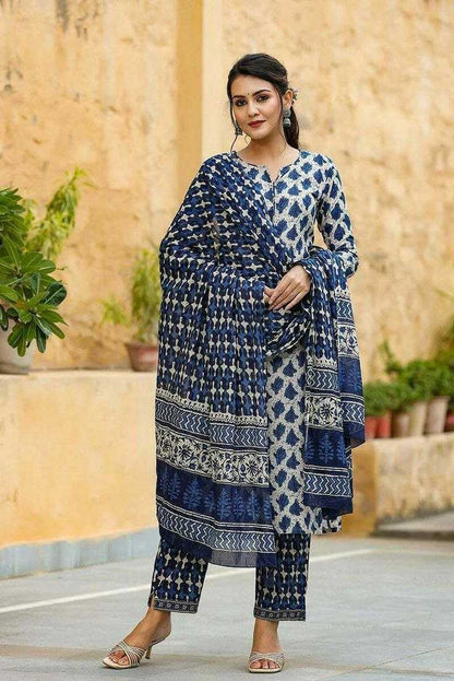 Cotton Kesh179 Ahb71 Suits & Dresses  Printed Cotton Party Wear Blue Salwar Suits