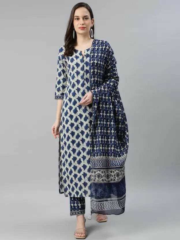 Cotton Kesh179 Ahb71 Suits & Dresses  Printed Cotton Party Wear Blue Salwar Suits