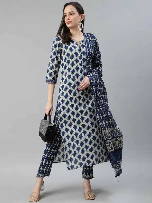 Cotton Kesh179 Ahb71 Suits & Dresses  Printed Cotton Party Wear Blue Salwar Suits