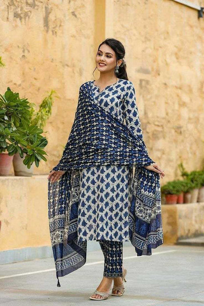 Cotton Kesh179 Ahb71 Suits & Dresses  Printed Cotton Party Wear Blue Salwar Suits