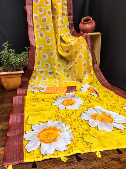 Cotton Kesh203 Mtw06 Sarees  Printed Cotton Linen Ladies Sarees