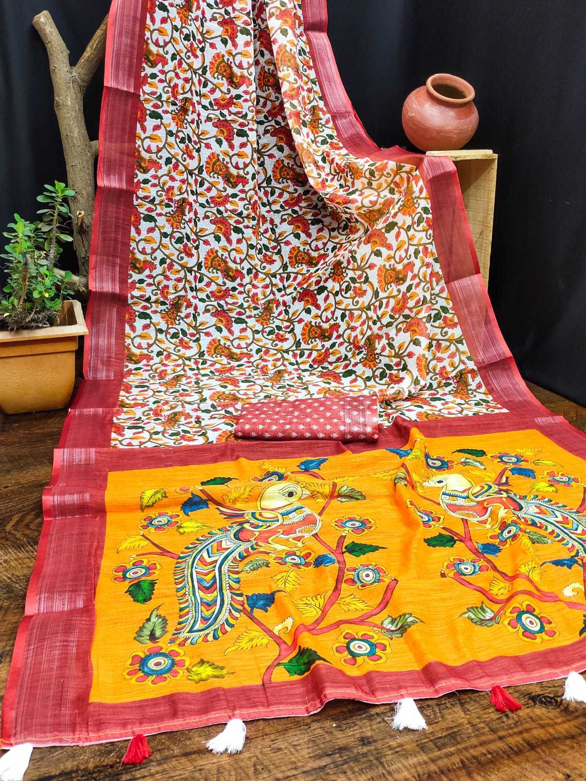 Cotton Kesh203 Mtw06 Sarees  Printed Cotton Linen Ladies Sarees