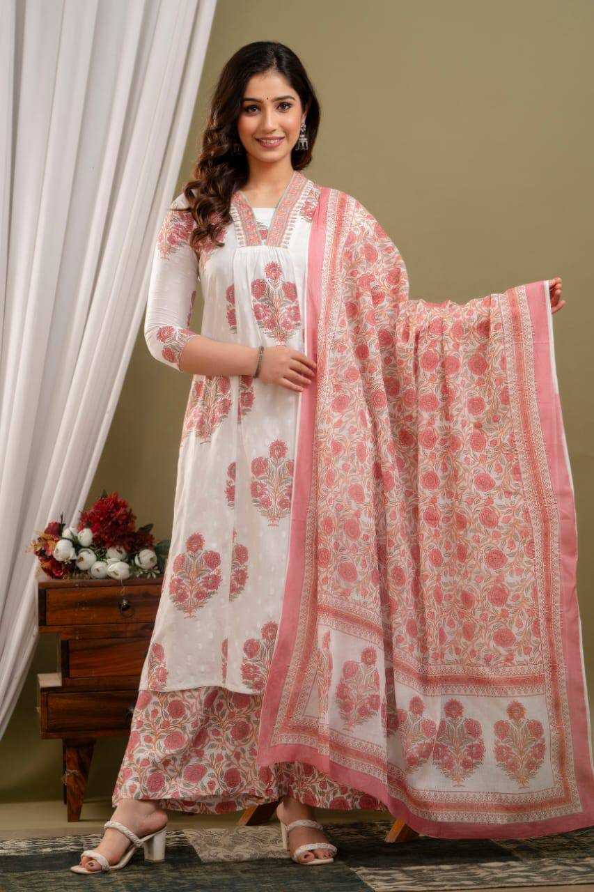 Cotton Kesh211 Ldy01 Suits & Dresses  Printed Cotton Palazzo White Salwar Suits