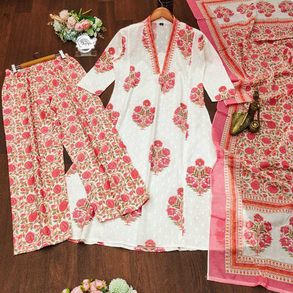 Cotton Kesh211 Ldy01 Suits & Dresses  Printed Cotton Palazzo White Salwar Suits