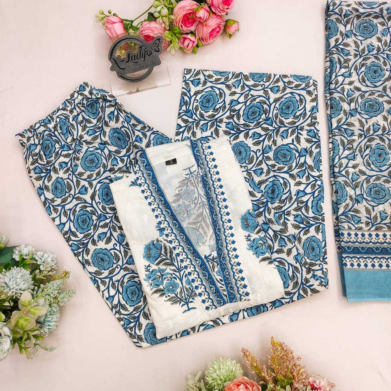 Cotton Kesh211 Ldy01 Suits & Dresses  Printed Cotton Palazzo White Salwar Suits