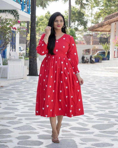 Cotton Kesh211 Ldy05 Kurtis  Georgette Embroidered Red Short Party Wear Fancy Kurtis