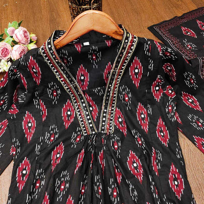 Cotton Kesh211 Ldy43 Suits & Dresses  Ladies Printed Cotton Anarkali Long Kurtis Black Salwar Suits