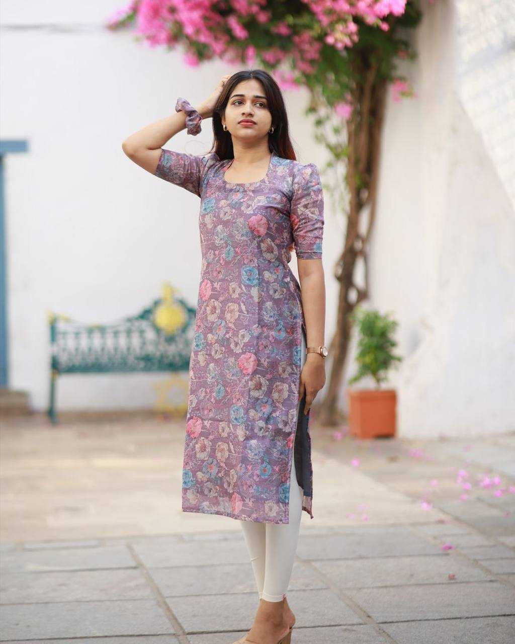 Cotton Kesh211 Ldy51 Kurtis  Printed Cotton Fancy Half Sleeve Purple Kurtis