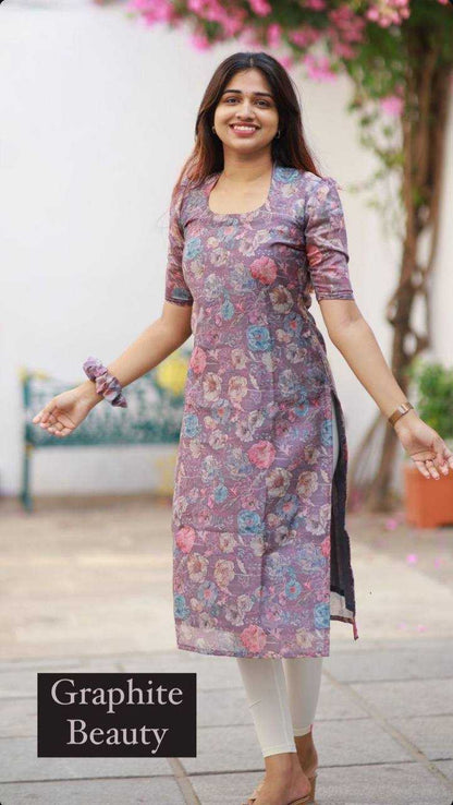 Cotton Kesh211 Ldy51 Kurtis  Printed Cotton Fancy Half Sleeve Purple Kurtis