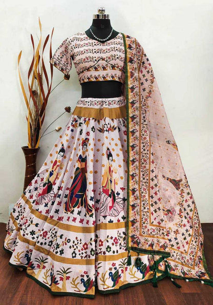 Cotton Kesh211 Ldy68 Lehengas  Traditional Printed Chaniya Choli White Lehengas