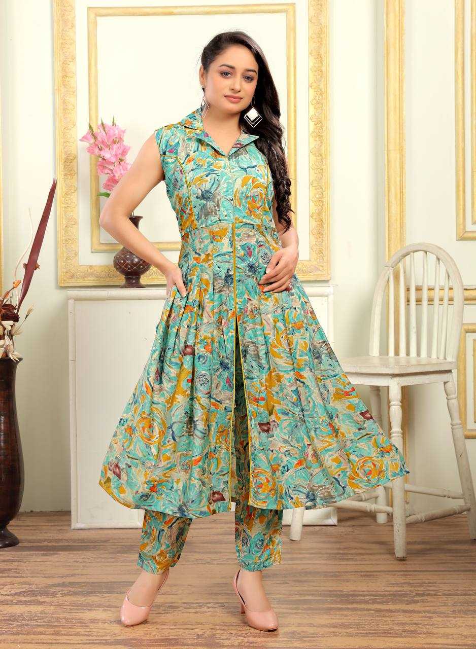 Cotton Kesh240 363 Kurtis  Cotton Printed Anarkali Collar Neck Sleeveless Kurtis