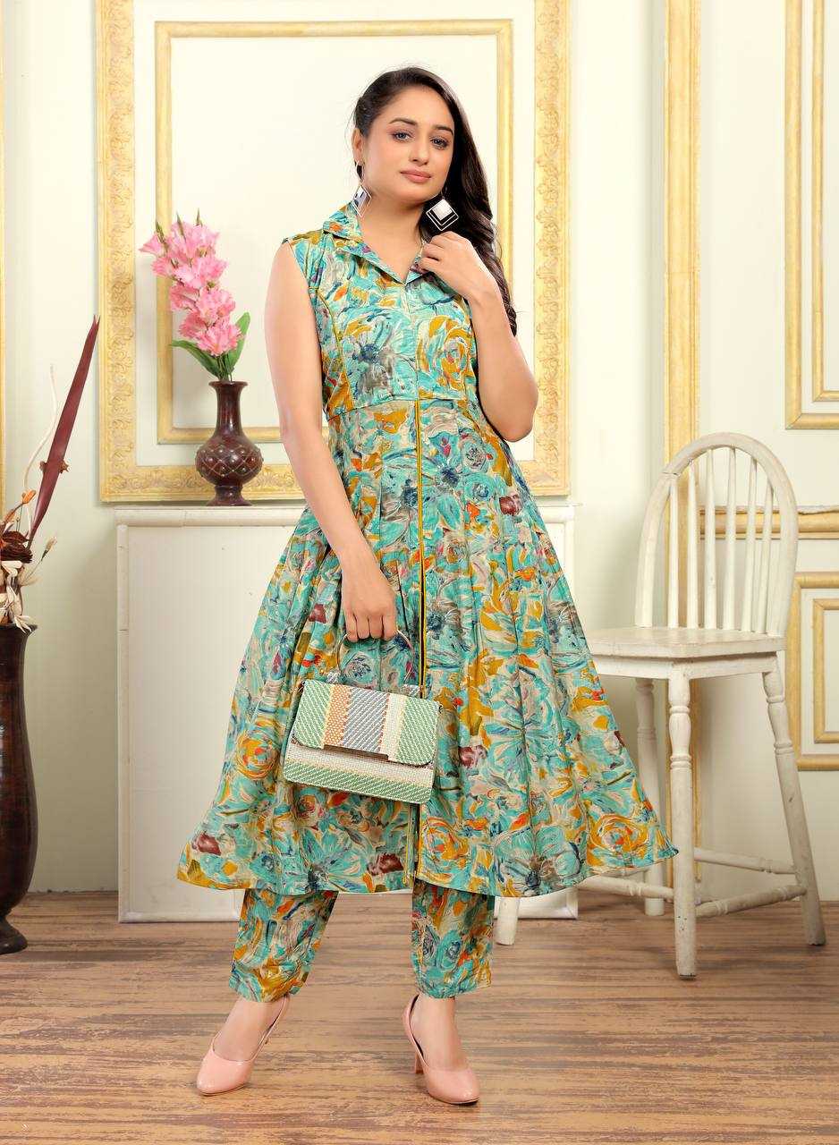 Cotton Kesh240 363 Kurtis  Cotton Printed Anarkali Collar Neck Sleeveless Kurtis