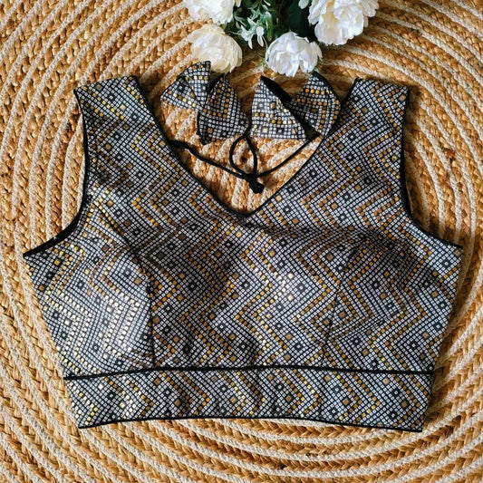 Cotton Ldb Foil Readymade Blouse  V-Neck Sleeveless Blouse