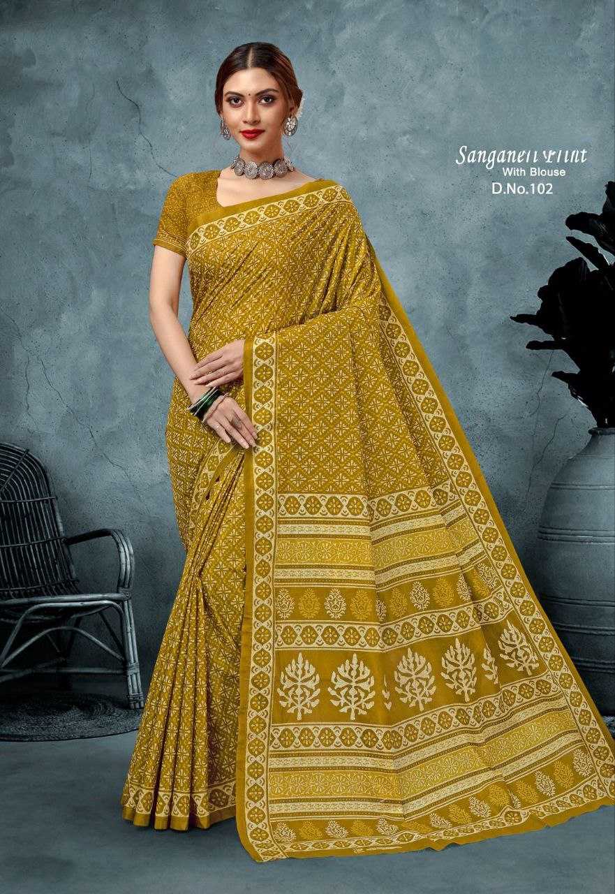 Cotton Lkc Sanganeri  Saree