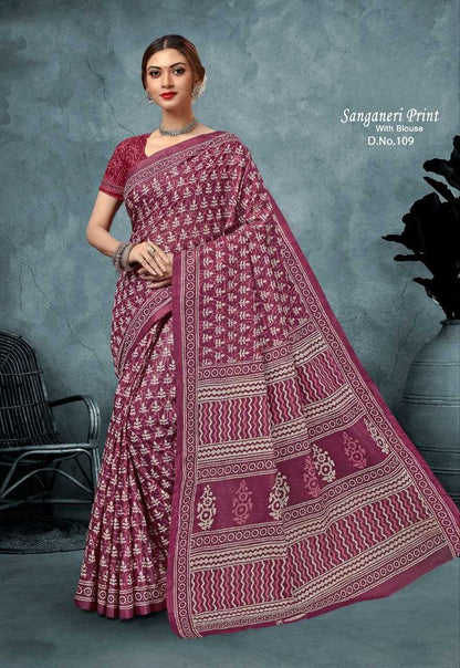 Cotton Lkc Sanganeri  Saree