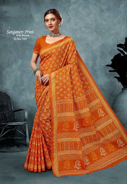 Cotton Lkc Sanganeri  Saree