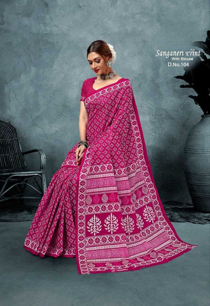 Cotton Lkc Sanganeri  Saree