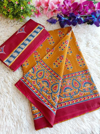 Cotton Rae 08 Sarees  Printed Cotton Linen Ladies Sarees