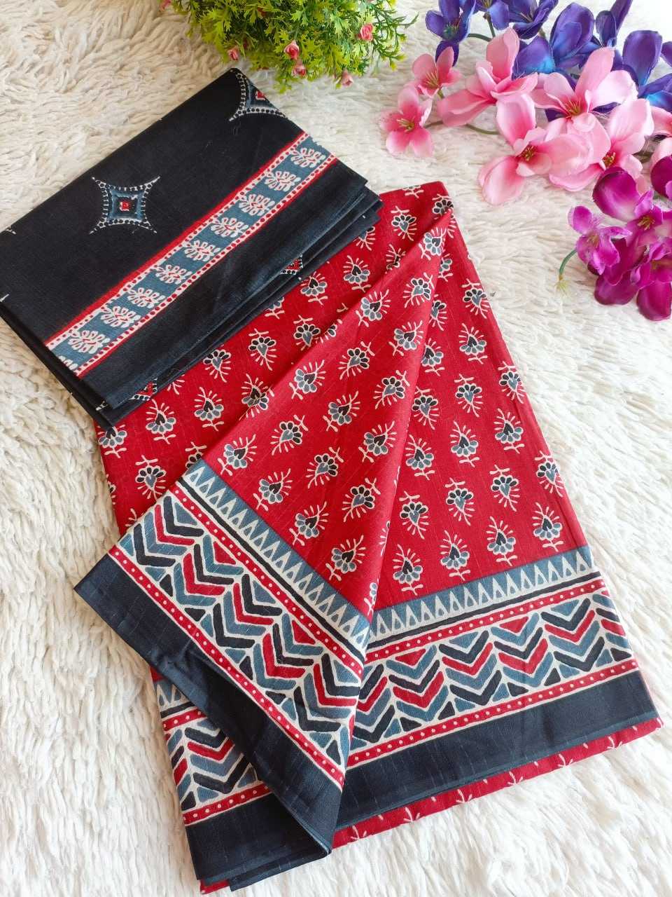 Cotton Rae 08 Sarees  Printed Cotton Linen Ladies Sarees