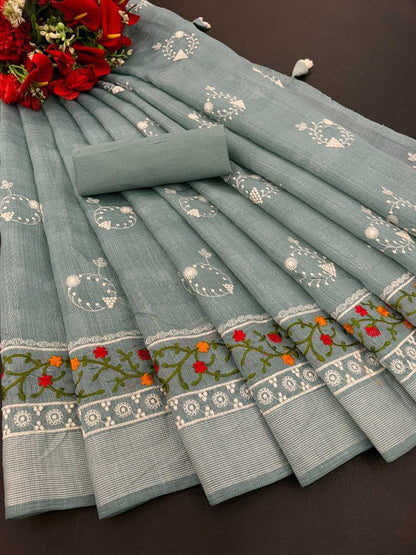 Cotton Rdd 07 Sarees  Ladies Cotton Linen Embroidery Sarees E