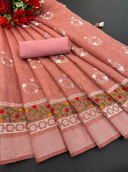 Cotton Rdd 07 Sarees  Ladies Cotton Linen Embroidery Sarees E