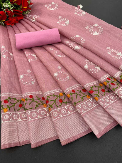 Cotton Rdd 07 Sarees  Ladies Cotton Linen Embroidery Sarees E