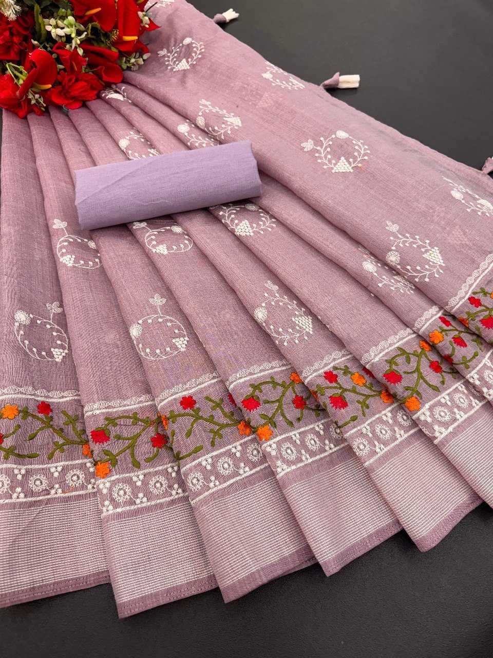 Cotton Rdd 07 Sarees  Ladies Cotton Linen Embroidery Sarees E