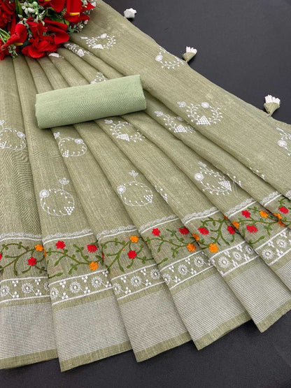 Cotton Rdd 07 Sarees  Ladies Cotton Linen Embroidery Sarees E