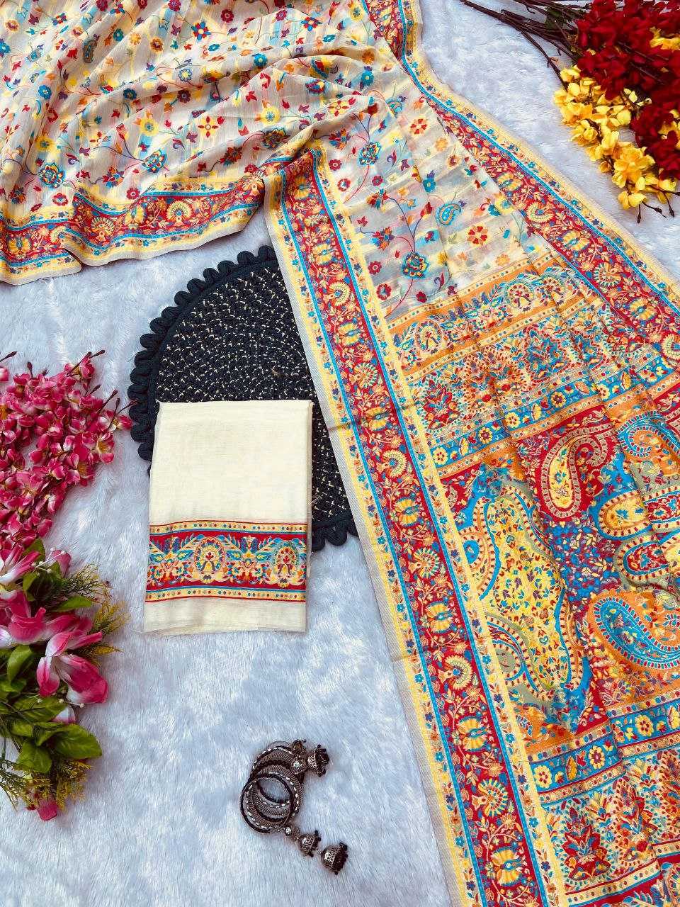 Cotton Rin106 Kashmiri Sarees  Designer Cotton Kashmiri Sarees