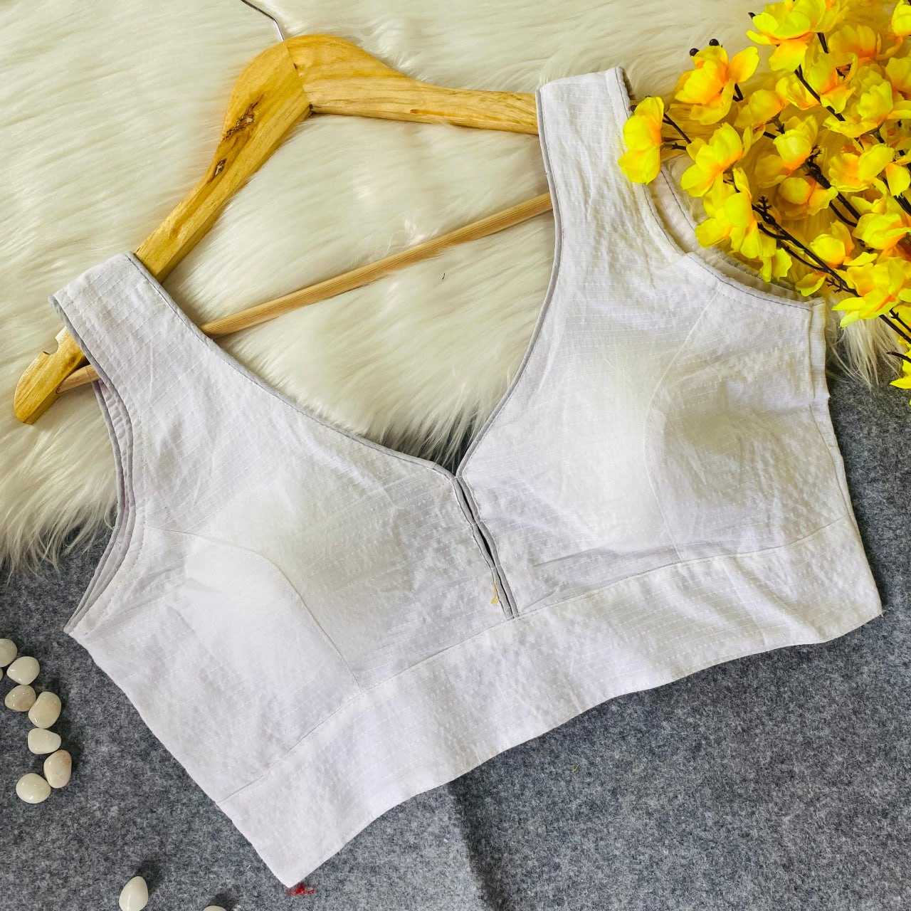 Cotton Rin139 Ldb51 Readymade Blouse  V-Neck Sleeveless Cotton Party Wear Fashion Blouse