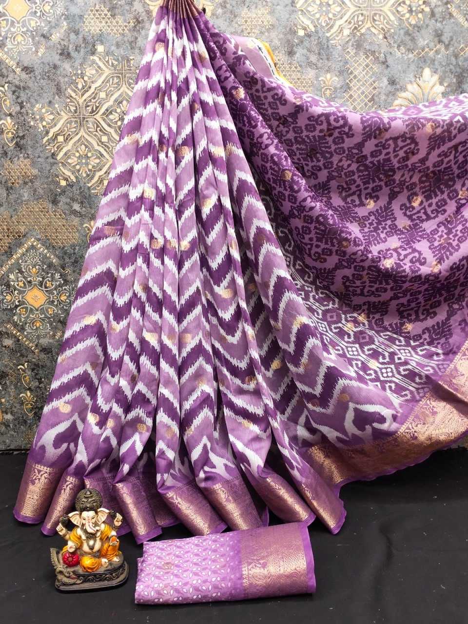 Cotton Rin183 Renuka Sarees  Printed Cotton Linene Leheriya Zari Border Sarees