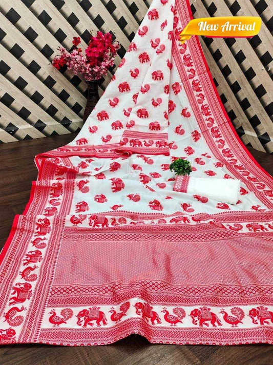 Cotton Rin184 Rvr01 Sarees  Cotton Linen Ladies White Sarees