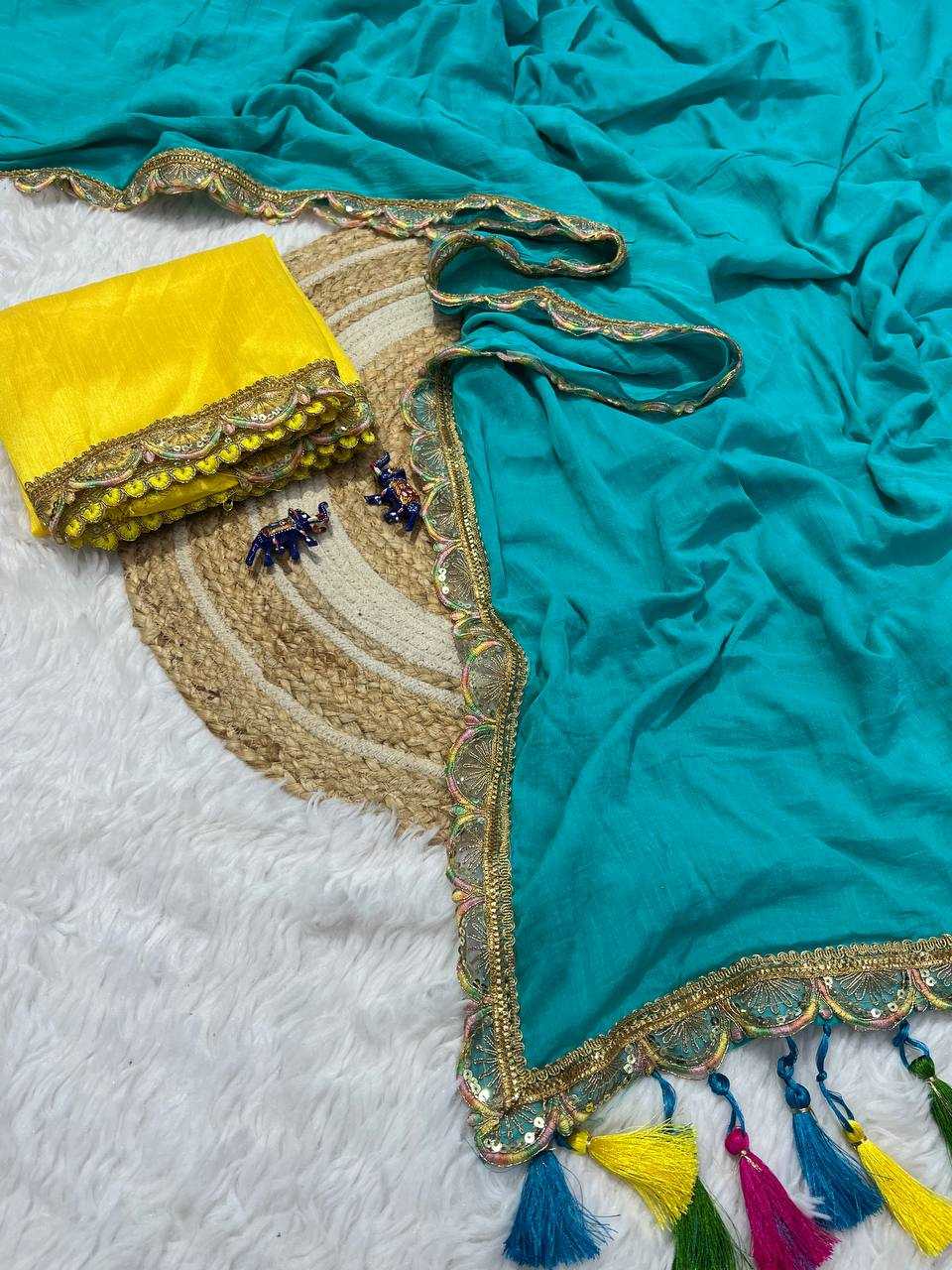 Cotton Rin189 1153 Sarees  Fancy Cotton Linen Lace Border Cutwork Sarees