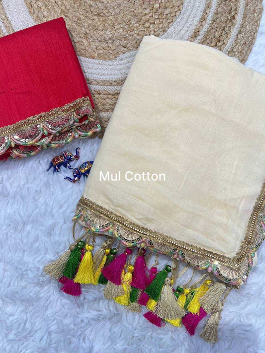 Cotton Rin189 1153 Sarees  Fancy Cotton Linen Lace Border Cutwork Sarees