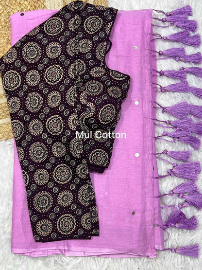 Cotton Rin189 1155 Sarees  Cotton Linen Ladies Hadn Work Cotton Sarees With Blouse