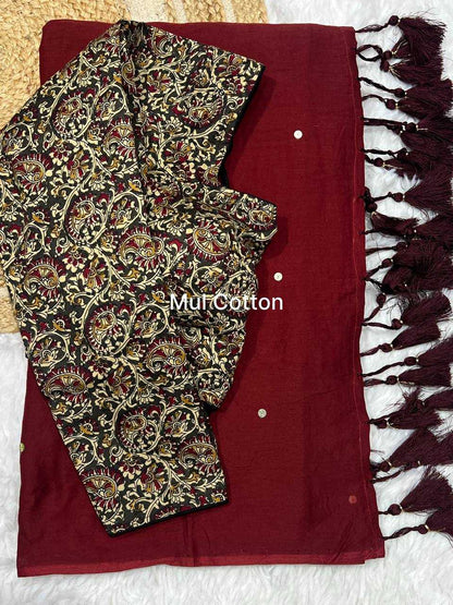 Cotton Rin189 1155 Sarees  Cotton Linen Ladies Hadn Work Cotton Sarees With Blouse