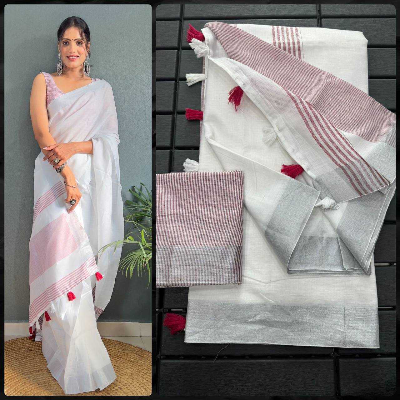 Cotton Rvr 09 Sarees  Ready To Wear Cotton Linen Plain Sarees