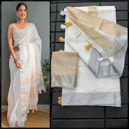 Cotton Rvr 09 Sarees  Ready To Wear Cotton Linen Plain Sarees