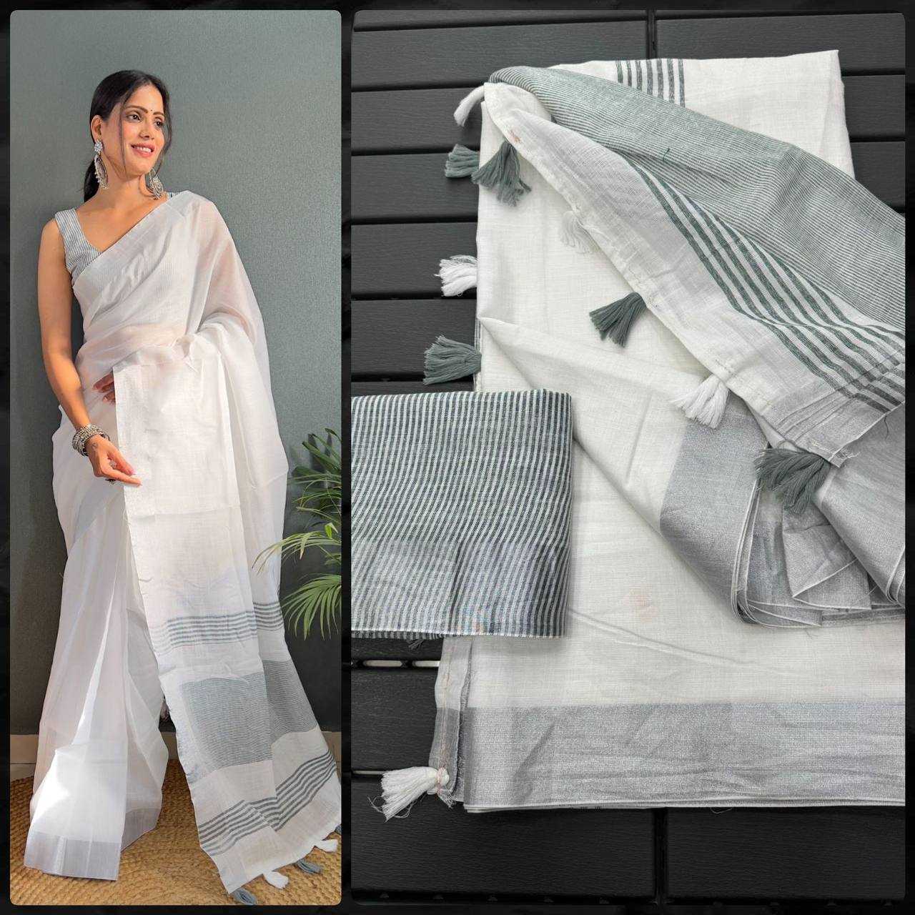 Cotton Rvr 09 Sarees  Ready To Wear Cotton Linen Plain Sarees