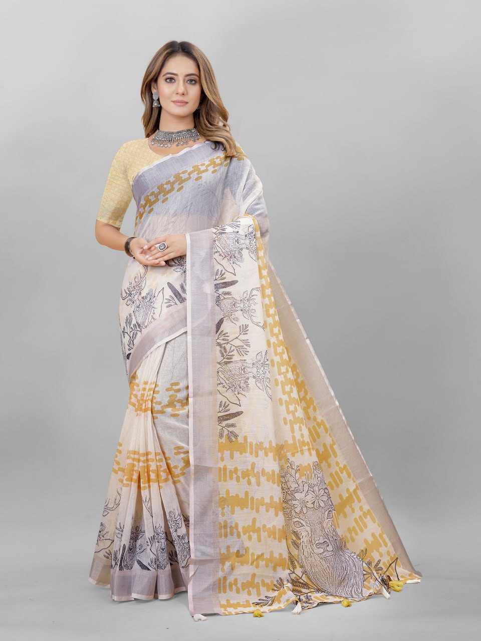 Cotton Srrt Linen Cotton1 Sarees  Printed Ladies Cotton Linen Sarees