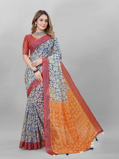 Cotton Srrt Linen Cotton1 Sarees  Printed Ladies Cotton Linen Sarees