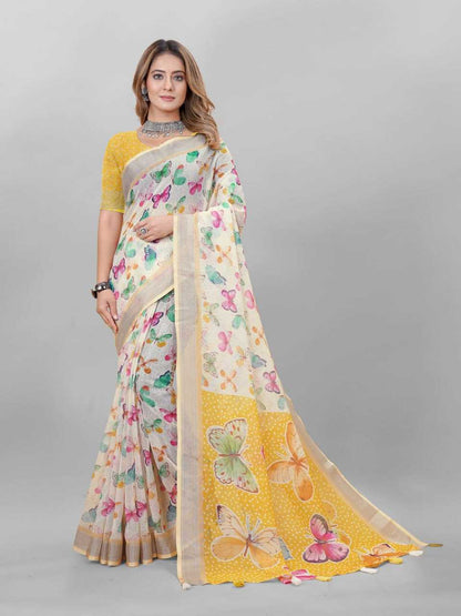 Cotton Srrt Linen Cotton1 Sarees  Printed Ladies Cotton Linen Sarees