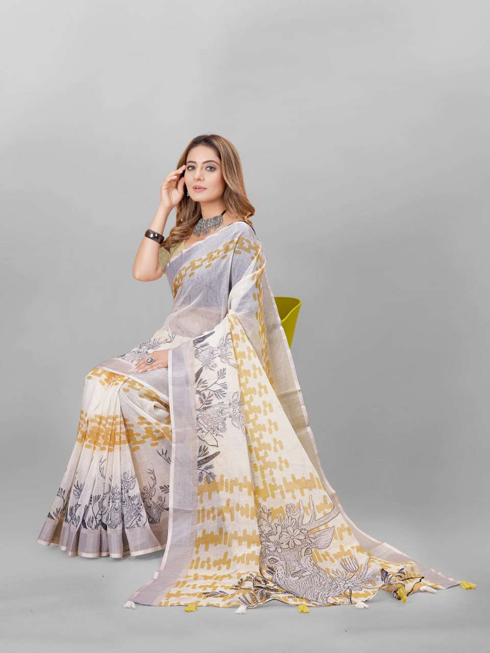 Cotton Srrt Linen Cotton1 Sarees  Printed Ladies Cotton Linen Sarees